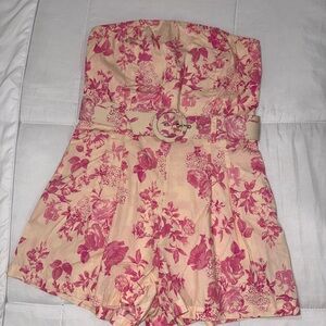 Olivaceous Pink Floral Strapless romper